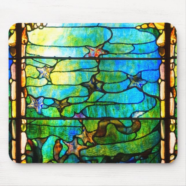 Gestaltetes Glas Tiffany Fenster Seesterne Meer Mousepad (Vorne)