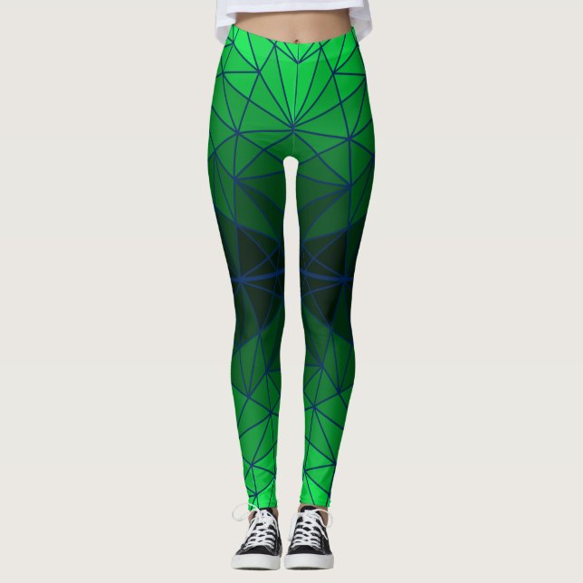 Gestaltetes Glasmuster 02.Green.DBlue Linie BG Leggings (Vorderseite)