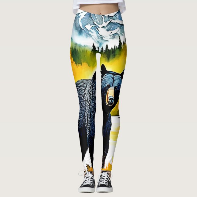 Gestaltung des schwarzen Bären im Herbst Leggings (Vorderseite)