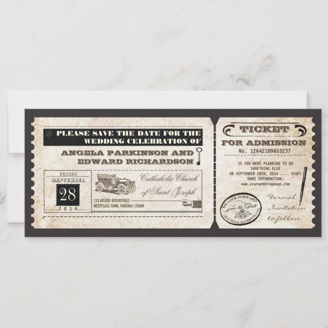 Gestaltung Save the Date Vintager Tickets (Vorderseite)