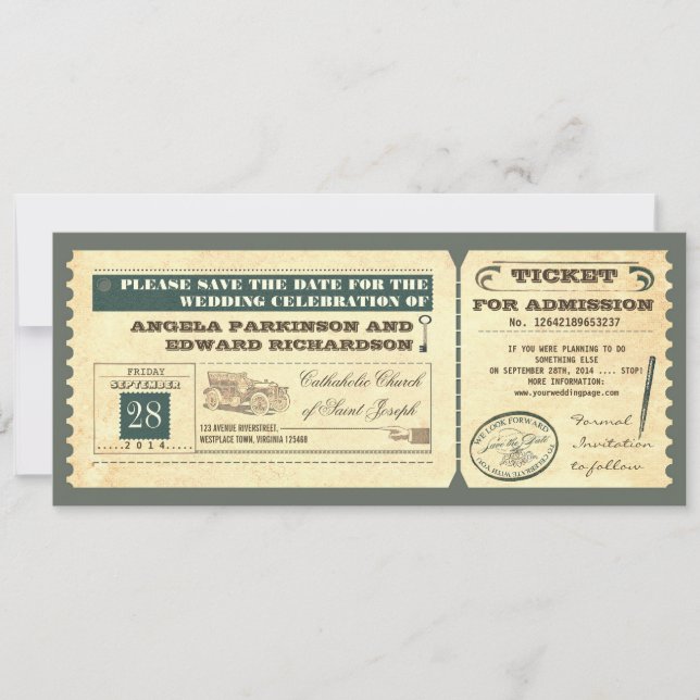 Gestaltung Save the Date Vintager Tickets (Vorderseite)