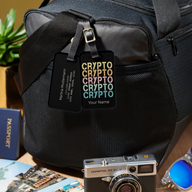 Gestaltung von Krypto-Retro-Buchstaben für Kryptow Gepäckanhänger (Vorderseite & Rückseite)