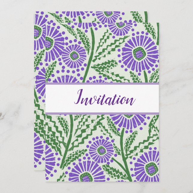 Gestaltung von Lavendel-, Grün- und Weißblöcken Einladung (Vorne/Hinten)