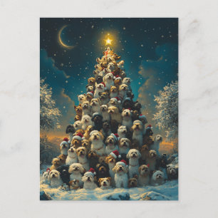 Gestapelte Hunde Weihnachtsbaum Postkarte