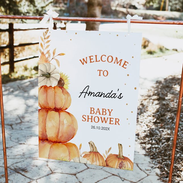 Gestapelte kleine Pumpkin Baby Dusche Begrüßungsze Fotodruck (Gender Neutral Little Pumpkin Baby Shower Welcome Sign, Fall Baby Shower Welcome, Autumn Baby Shower)
