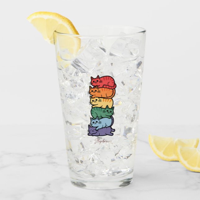 Gestapelte Regenbogenkatzen - LGBTQ Pride Celebrat Glas (Vorderseite Ice)