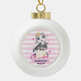 Gestapelte süße Cartoon-Katzen Rosa abgenutzte Str Keramik Kugel-Ornament