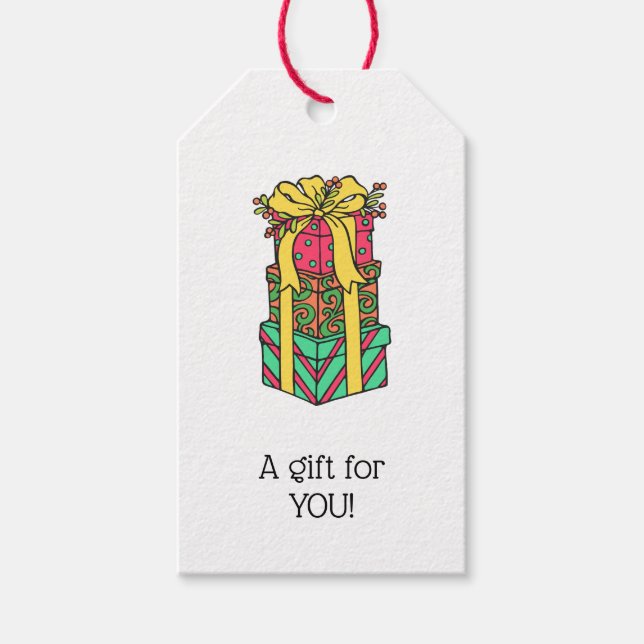 Gestapelte Weihnachtsgeschenke Weihnachten Weihnac Geschenkanhänger (Vorderseite)