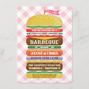 Gestapeltes Hamburger-Mädchen-Baby-Shower-Barbecue Einladung