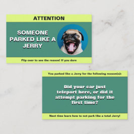 Gestellte Parkplätze wie ein Jerry, witziger Parkp Telefonnummerkarte