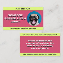 Gestellte Parkplätze wie ein Jerry, witziger Parkp Telefonnummerkarte