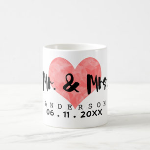 Gestempelter Herz-Herr u. Frau Wedding Date Kaffeetasse
