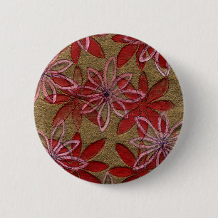 Gesteppte Blumen - Hand geschnitzter Block - rotes Button