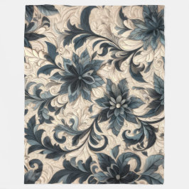 gesteppte Creme und blaue Blütenmuster Fleecedecke