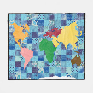 Gesteppte Weltkarte Fleecedecke