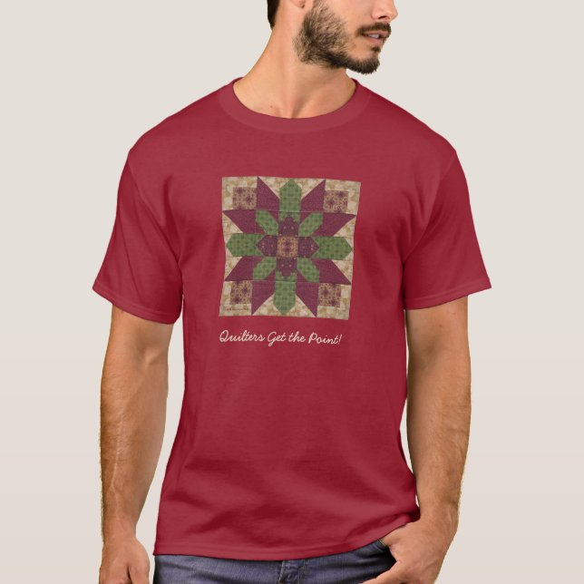 Gesteppter grüner Burgunder-Stern T-Shirt (Vorderseite)
