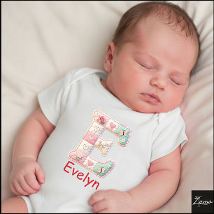 Gesteppter Patchwork-Initialbuchstabe E Kinderzimm Baby Strampler