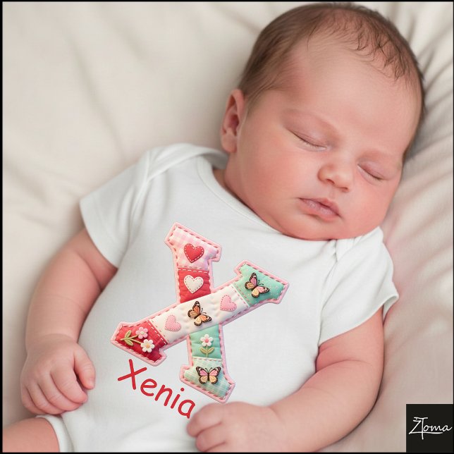 Gesteppter Patchwork-Initialbuchstabe X Kinderzimm Baby Strampler (This is a sample design. There are several models to choose from, with the name and color changed.)