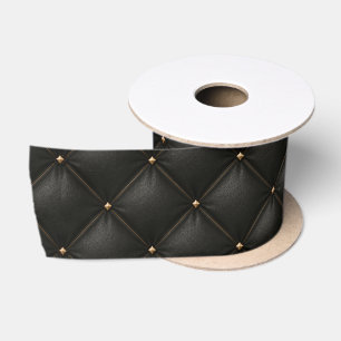 Gestepptes schwarzes Leder mit goldenen Nieten Satinband