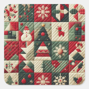 Gestepptes Weihnachtsdesign Quadratischer Aufkleber