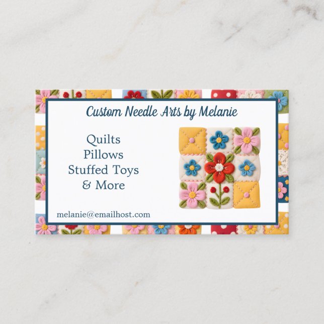 Gestickte Blumen-Patchwork-Quilt Visitenkarte (Vorderseite)
