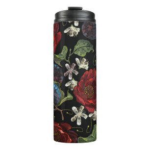 Gestickte Blumen: Renaissance Nahtloses Muster Thermosbecher