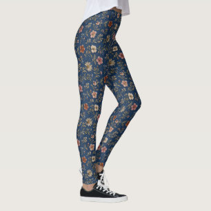 Gestickte einfache Wildblumen auf Jeanshintergrund Leggings