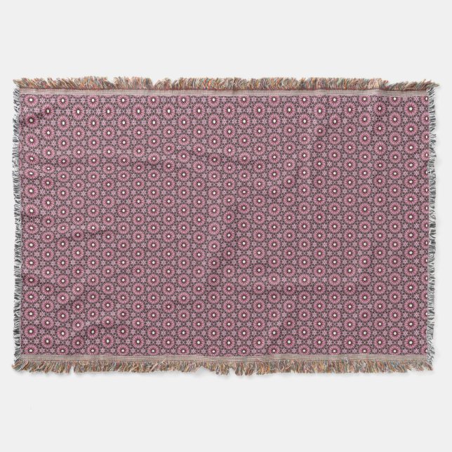 Gestickte rosa Feder Boho  Decke (Vorderseite)