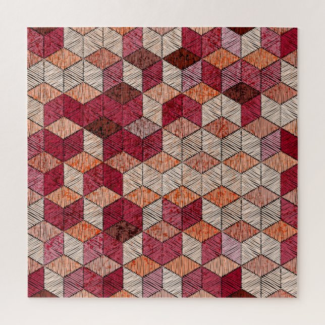 Gestickte Sechsecke: Bohemian-Patchworkdruck. Puzzle (Vertikal)