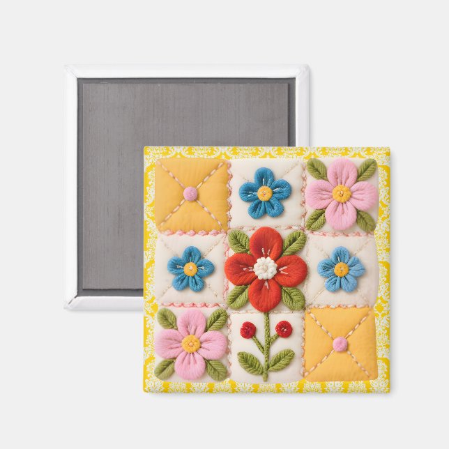 Gestickter Blumenquiltblock Magnet (Vorderseite/Rückseite)
