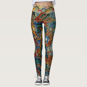 Gestickter brennender chinesischer Drache Leggings