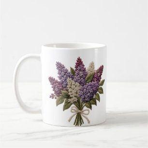 Gestickter Fliederstrauß – Faux-Stickerei-Leinen Kaffeetasse