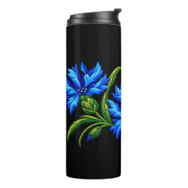 Gestickter Look Blaue Kornblumen Thermosbecher