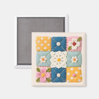 Gestickter Spitzen- und Blumen-Quiltblock Magnet