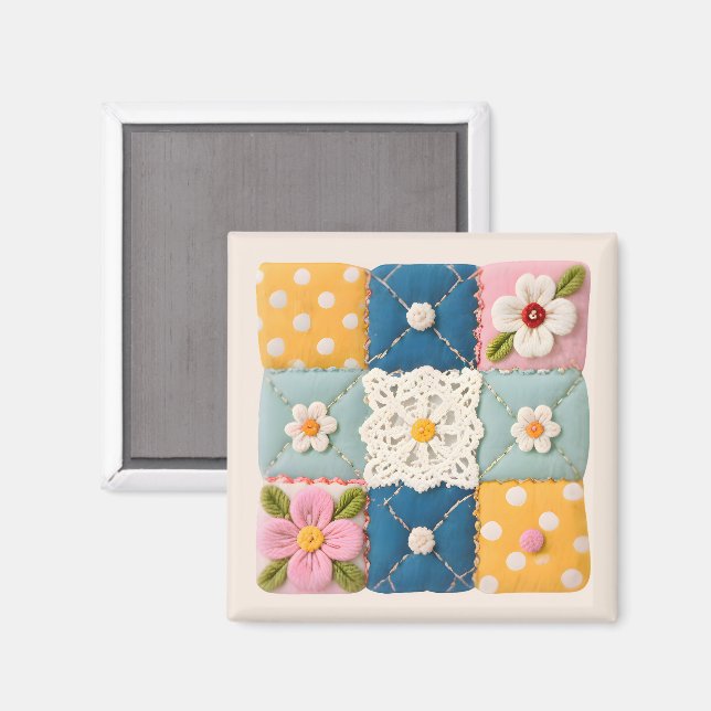 Gestickter Spitzen- und Blumen-Quiltblock Magnet (Vorderseite/Rückseite)