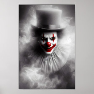 Gestörter Vintage-Clown mit einem unheimlichen Läc Poster