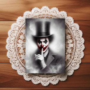 Gestörter Vintage-Clown mit einem unheimlichen Läc Postkarte