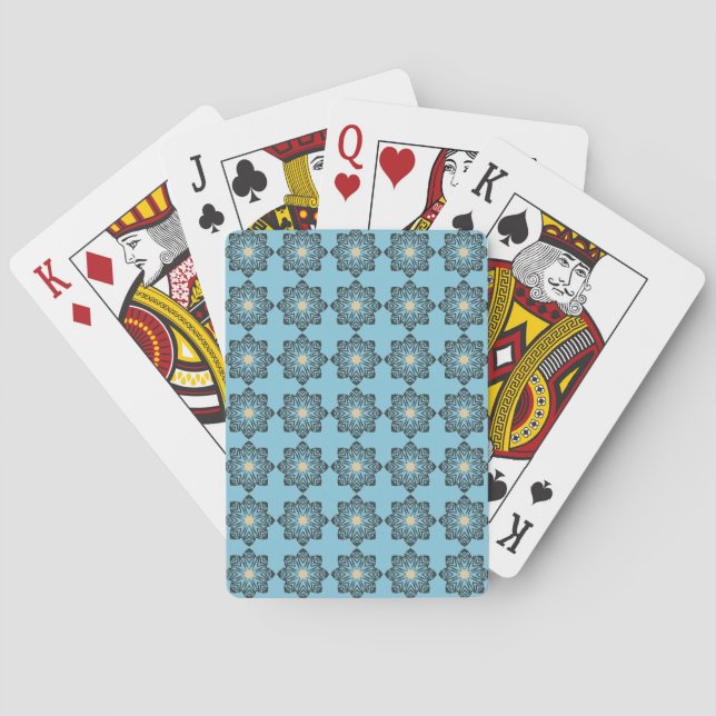 Gestörtes geometrisches Blumenmedaillon-Muster Spielkarten (Rückseite)