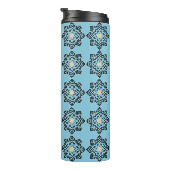 Gestörtes geometrisches Blumenmedaillon-Muster Thermosbecher (Nach rechts gedreht)