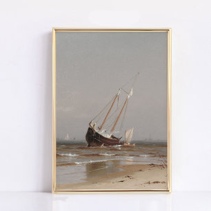 Gestrandetes Boot Druck, Vintage Wandkunst, Seelan Poster