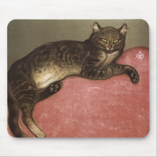 Gestreckte Katze auf Sofa - von Theophile Steinlen Mousepad