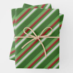 Gestreift Grün, Rot und Weiß Weihnachten Geschenkpapier Set