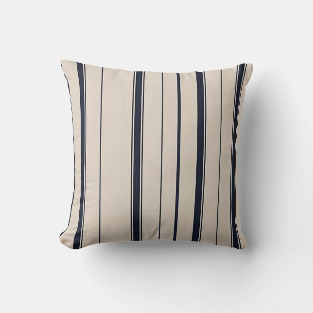 Gestreift Navy Blau und Creme  Kissen (Vorderseite)