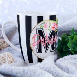 gestreift schwarz-weiß rosa Blumendekoration Kaffeetasse