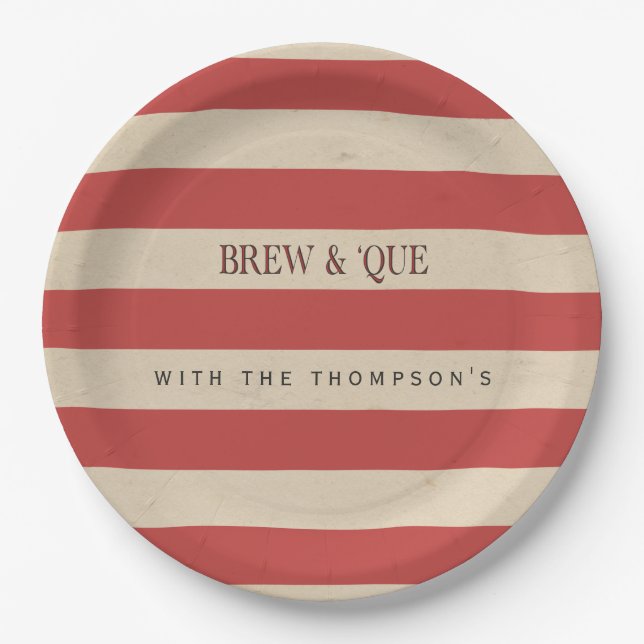 Gestreift Vintage Rot/Beige | Brew & 'Que Personal Pappteller (Vorderseite)