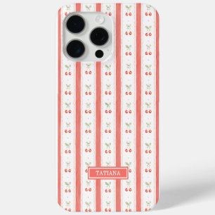 Gestreifte Aquarell-Kirschen Monogramm Case-Mate iPhone Hülle
