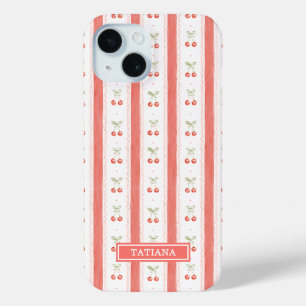 Gestreifte Aquarell-Kirschen Monogramm Case-Mate iPhone Hülle