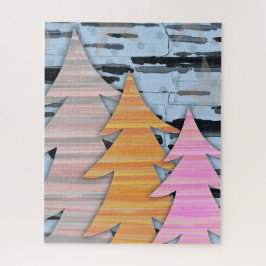 Gestreifte Bäume Winterlandschaftsszene Puzzle