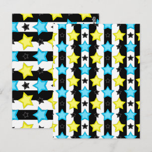 Gestreifte blaue gelbe Sterne Muster Design  Postkarte
