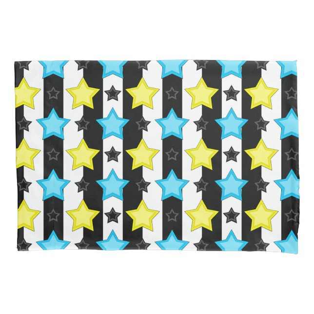 Gestreifte blaue gelbe Sternmusterdesign  Kissenbezug (Vorderseite)